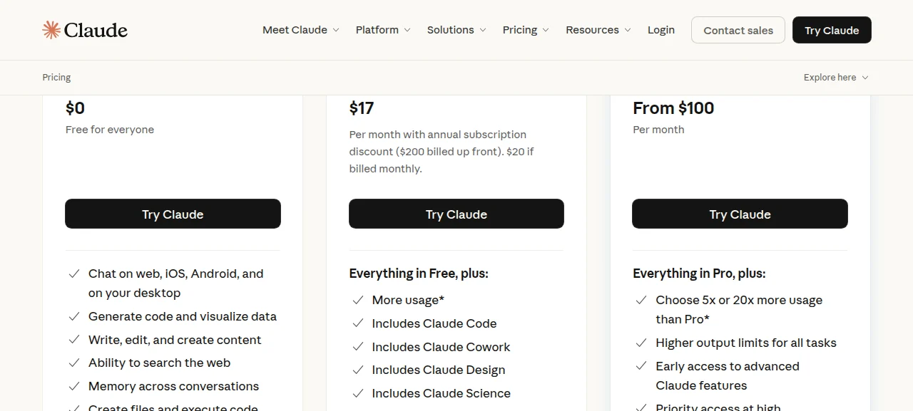 Claude's three subscription plans